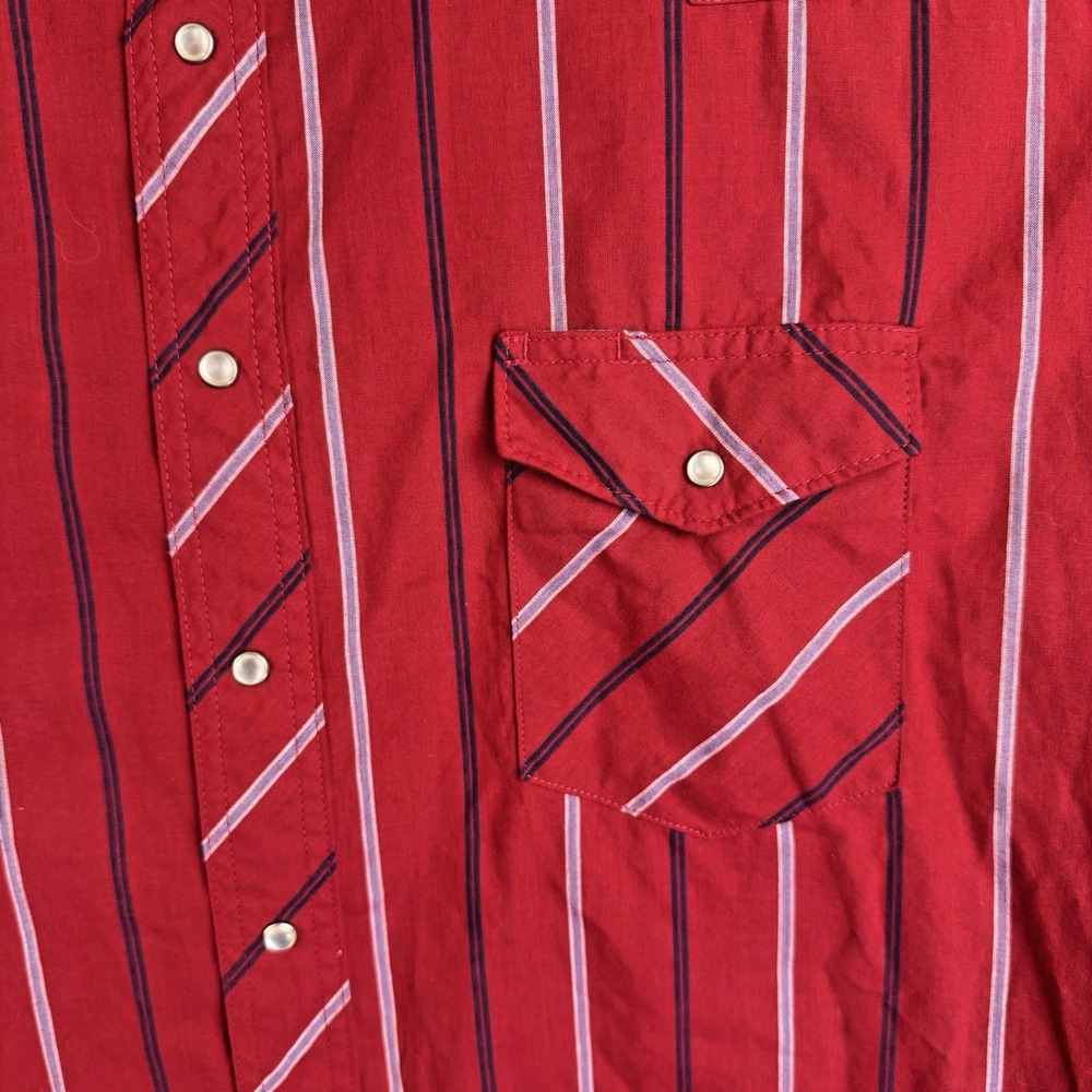 Wrangler Western Shirt Men's 2XLT Red Black Striped Pearl Snaps Short Sleeve - Picture 4 of 6